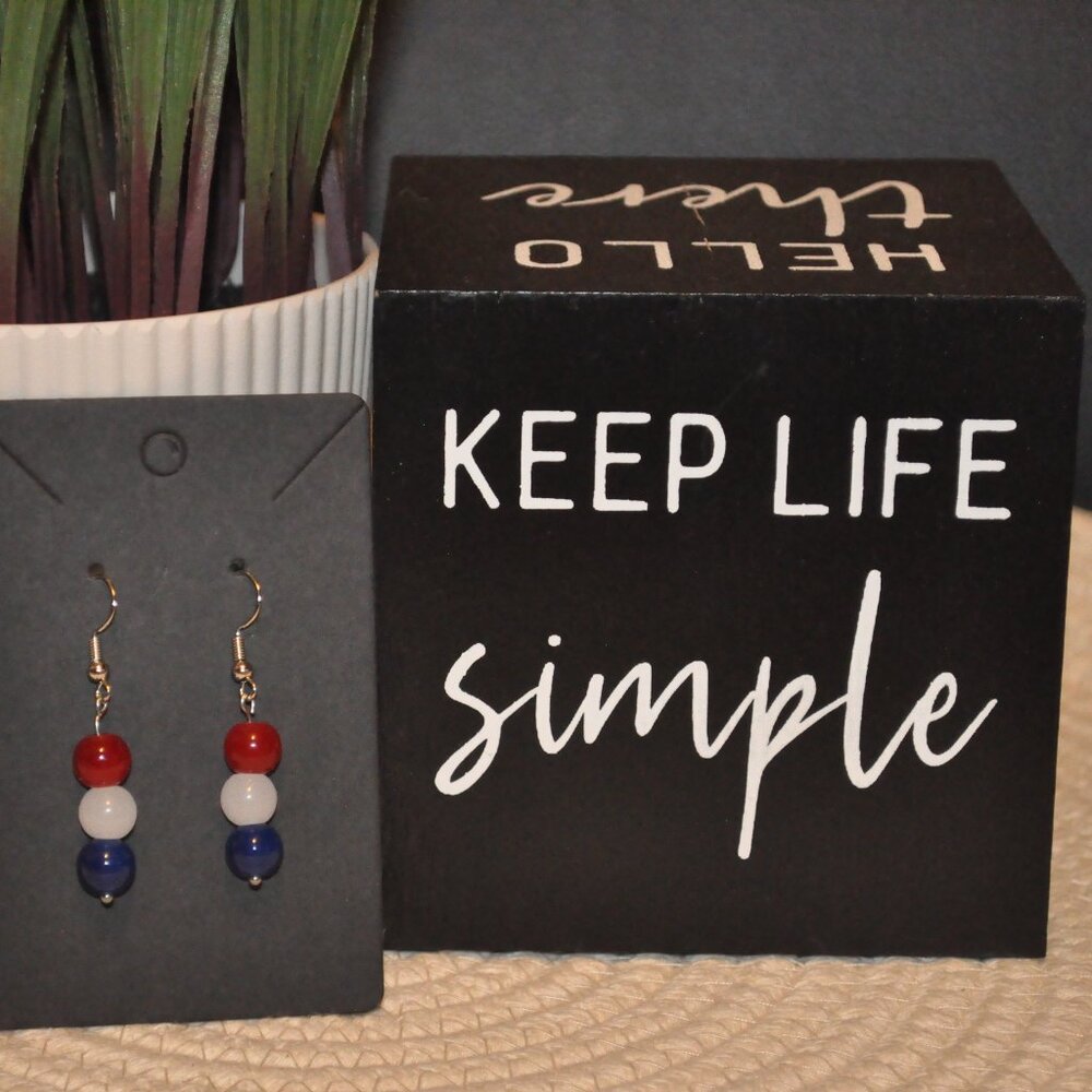 Red, White, & Blue Glass Bead Drop Earrings